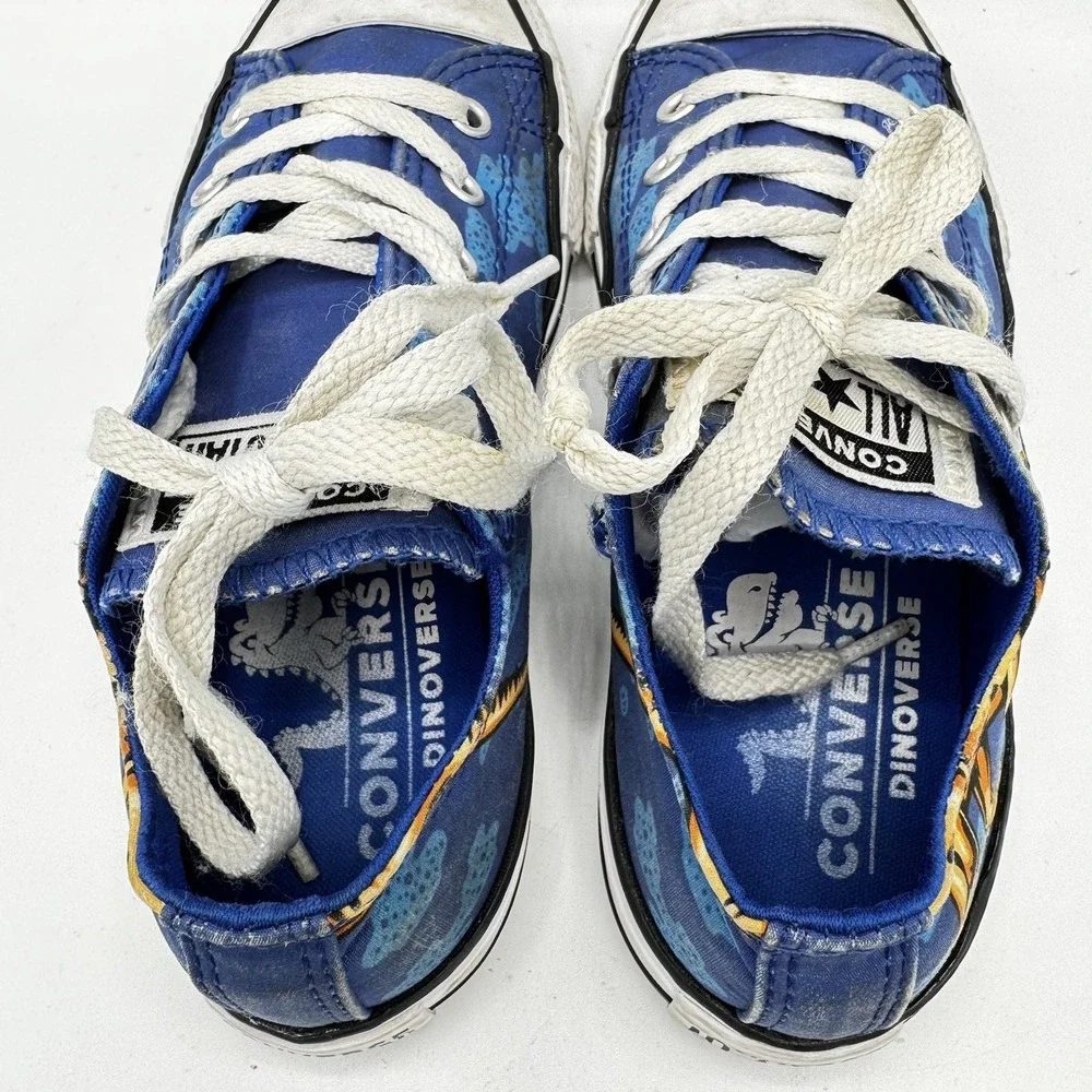 Converse All Star Low Top Dinosaur Print Blue Kids Sneakers Shoes Size 1 Youth